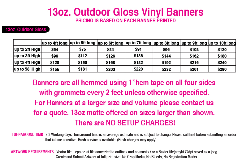 full color digital printed 13 oz. vinyl banners pricing printed in new jersey & new york